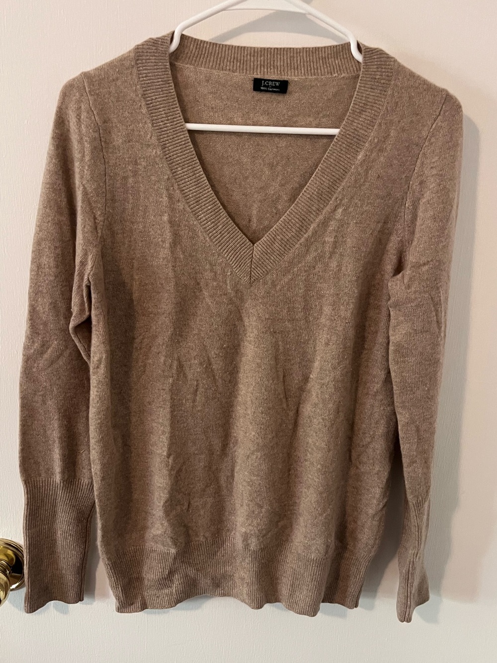 J.Crew 100% Cashmere V-Neck Taupe Sweater Oatmeal Size